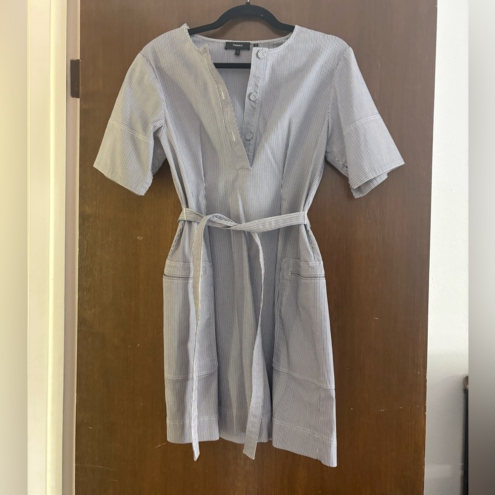 Theory Striped Belted Mini Dress